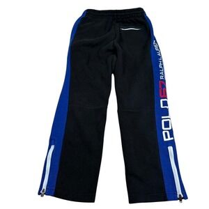 Polo Ralph Lauren Boys M (10-12) Sweatpants Black Blue Side Stripe Zip Ankle